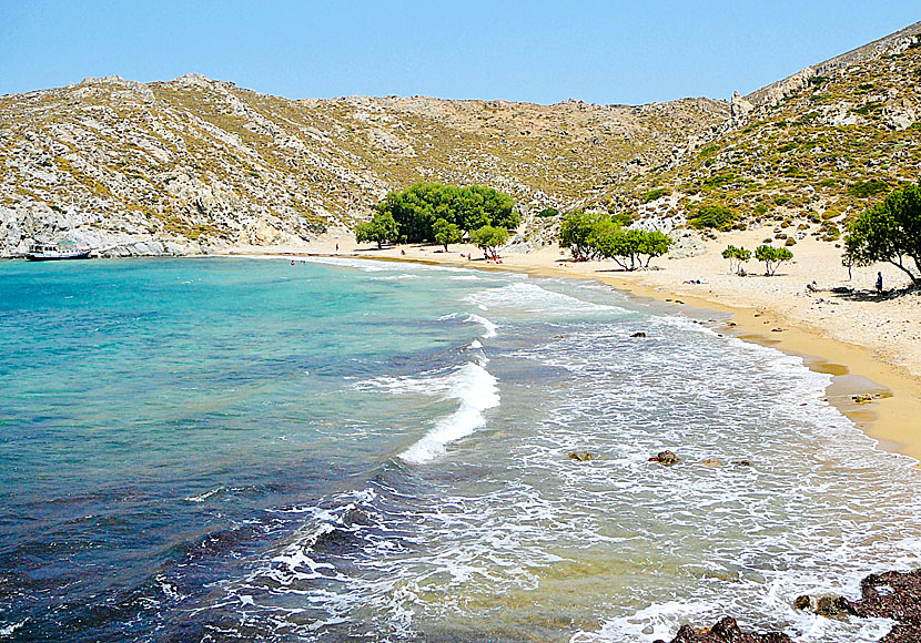 The best beaches on Patmos. Psili Amos beach.