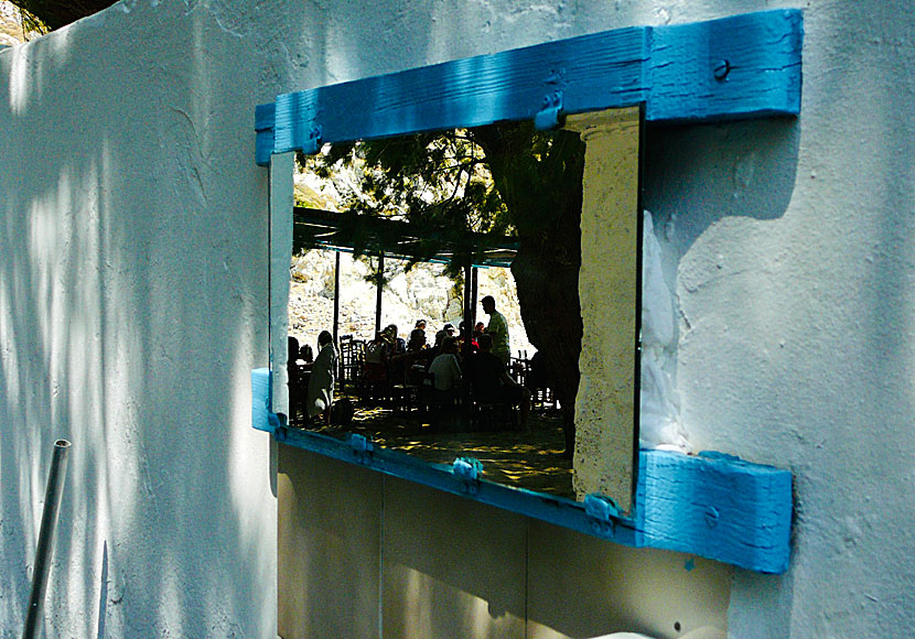 Toilets and showers at Psili Ammos beach on the island of Patmos in Greece.