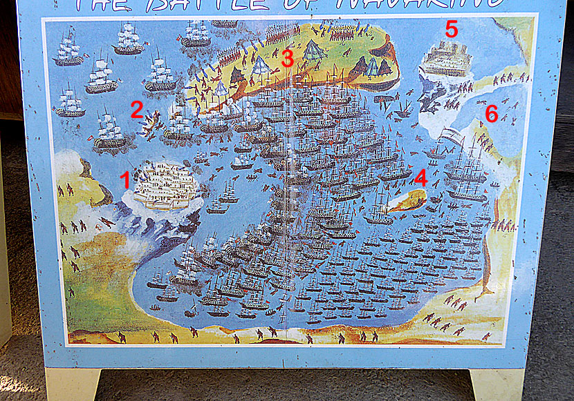 Map of the Battle of Navarino in Pylos in the Peloponnese.