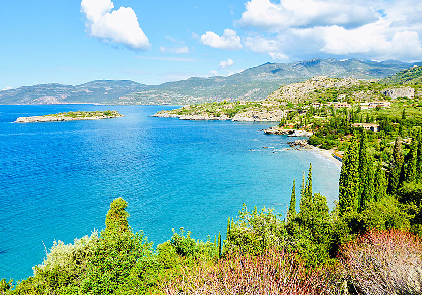 The beach and village of Kalamitsi south of Kardamyli in Mani.