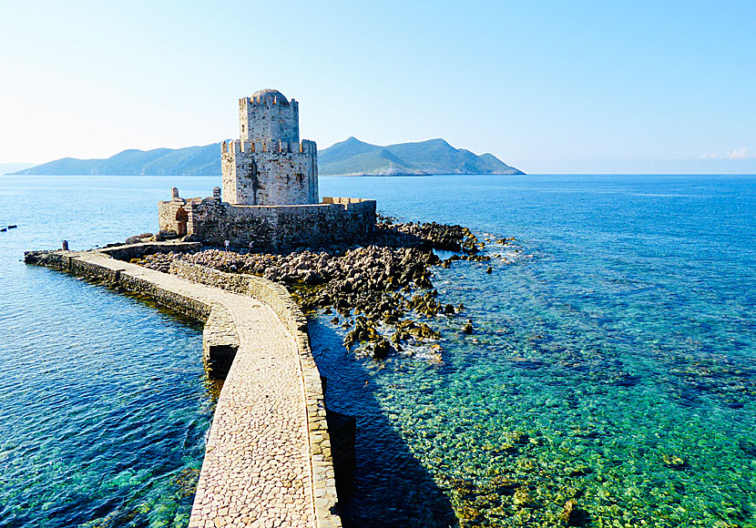 The small island of Bourtzi with the octagonal tower of the Castle of Methoni in the Peloponnese.