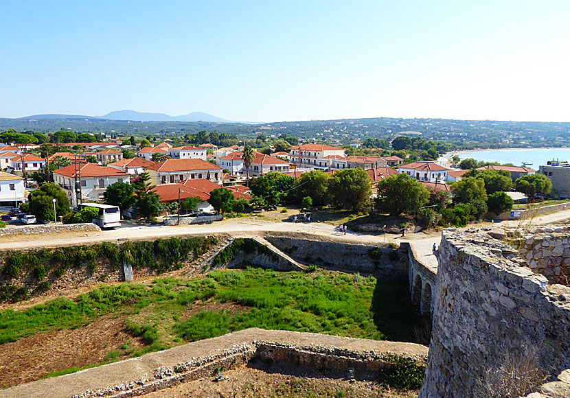 View of the village of Methoni from the moat of the Castle of Methoni.