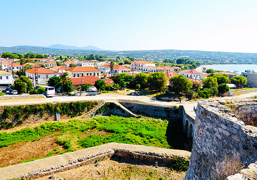 View of the village of Methoni from the moat of the Castle of Methoni.