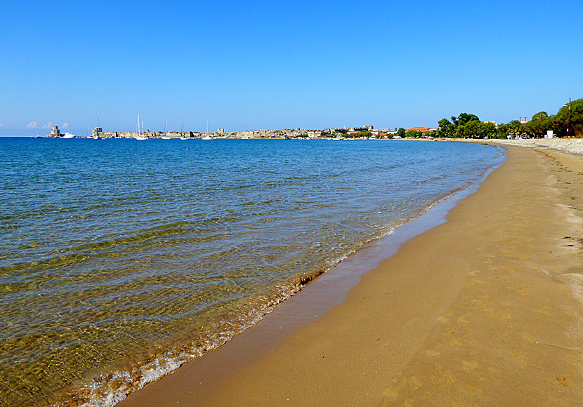 The long sandy beach of Methoni in Greece.