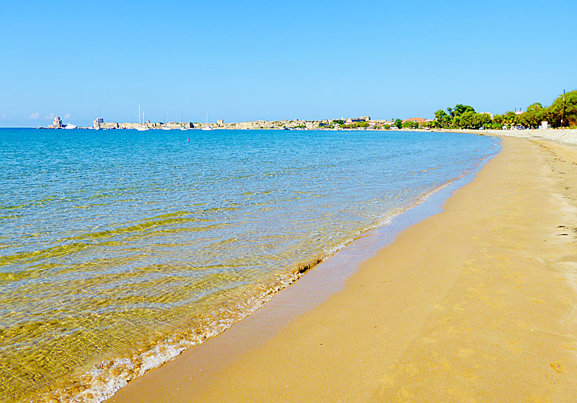 The long sandy beach of Methoni in Greece.