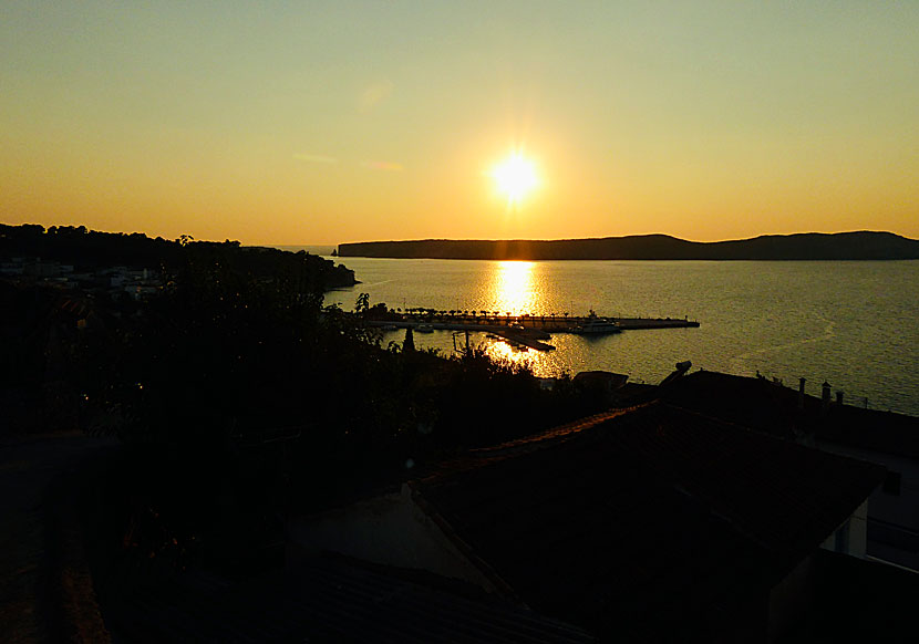 Sunset in Pylos and Sfaktiria island in Navarino bay on southwestern Peloponnese.