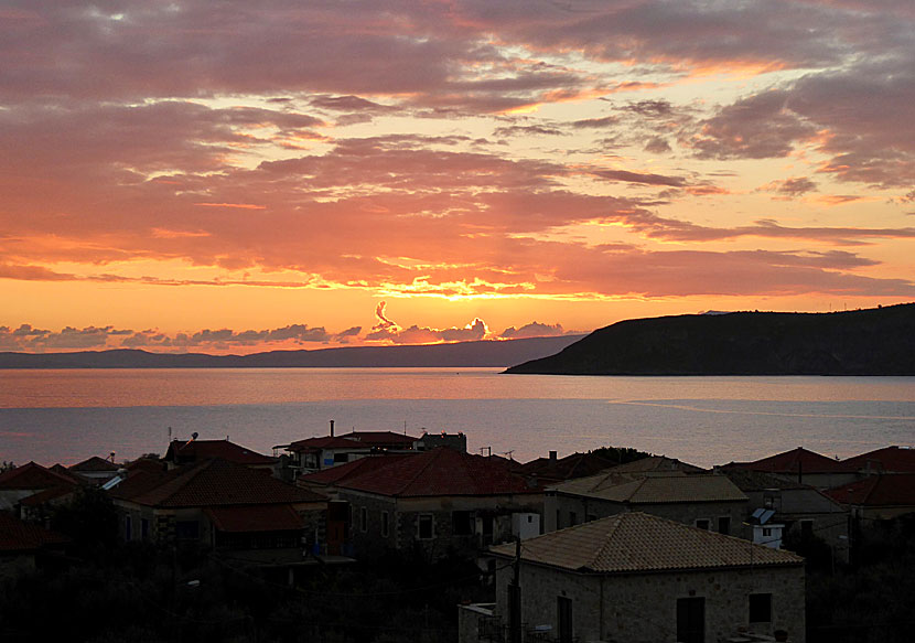 The beautiful sunset in Kardamili in the Peloponnese.