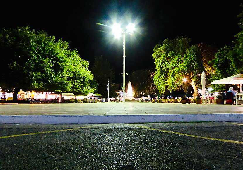 Three Admirals Square in the evening.