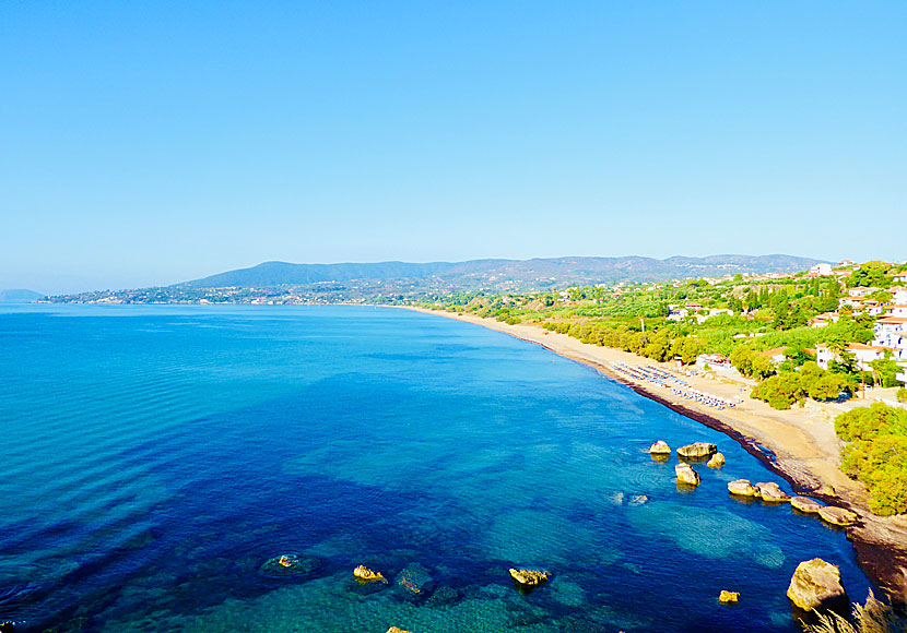 Zaga and Memi beaches as seen from Koroni Castle in Koroni, Peloponnese.