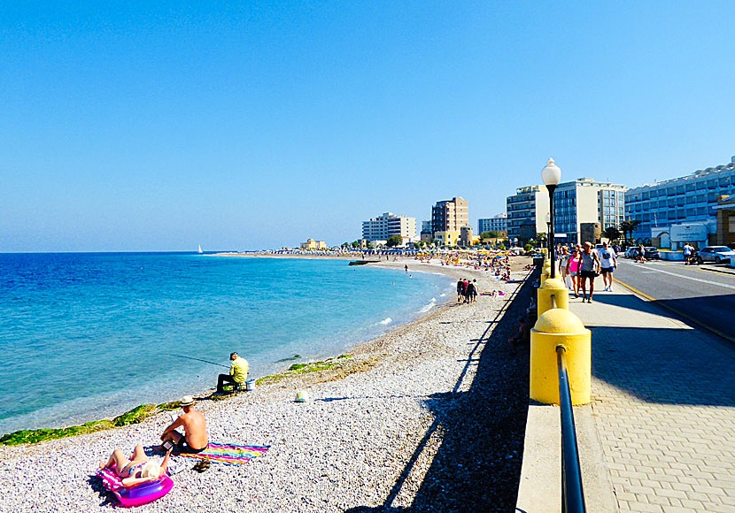 Above Windy beach in Rhodes Town are many charter hotels, shops, restaurants, cafes and bars.