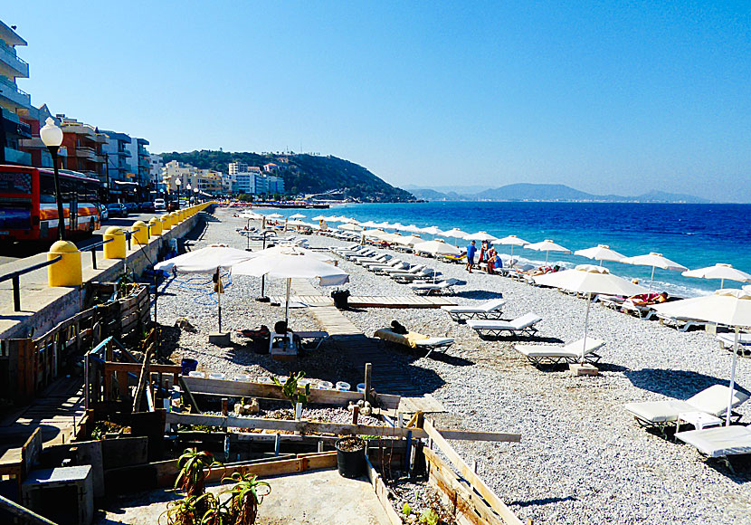 Along the beach promenade at Windy beach on Rhodes there are taverns, shops, bars and cafes.