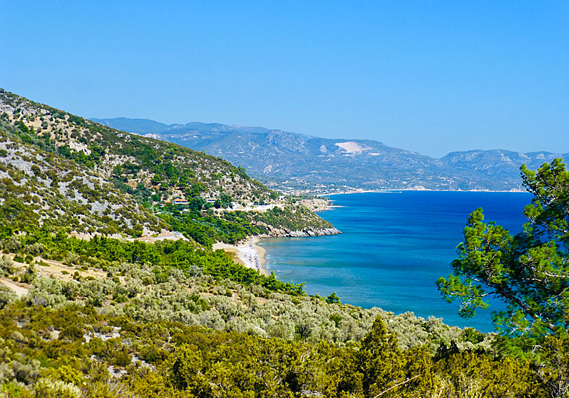 The beaches Psili Ammos 2 and Limnionas west of Ormos Marathokampos and Votsalakia on Samos.