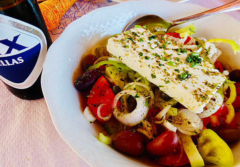 Greek salad a at Taverna Akrogiali on Samos.