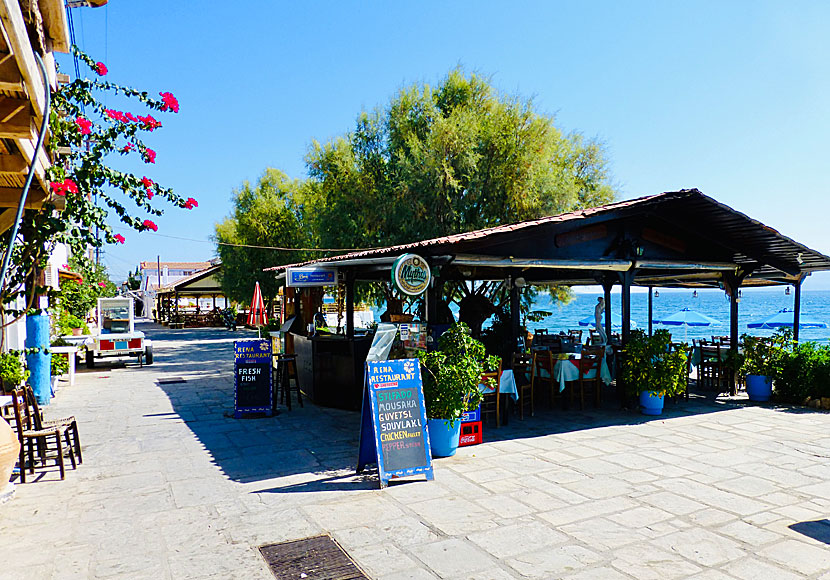 Along the waterfront in Ireon, the square and in the car-free alleys lies numerous of tavernas. Samos.