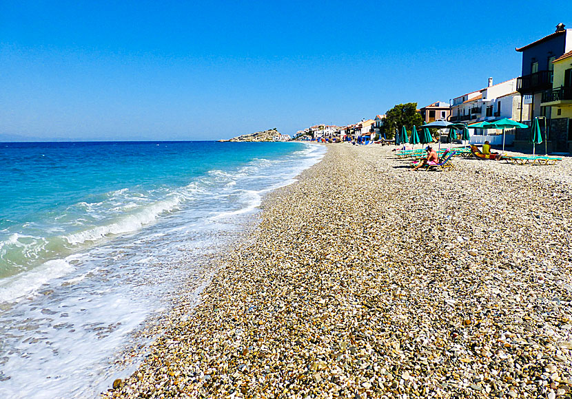 The beach in Kokkari on Samos in Greece.