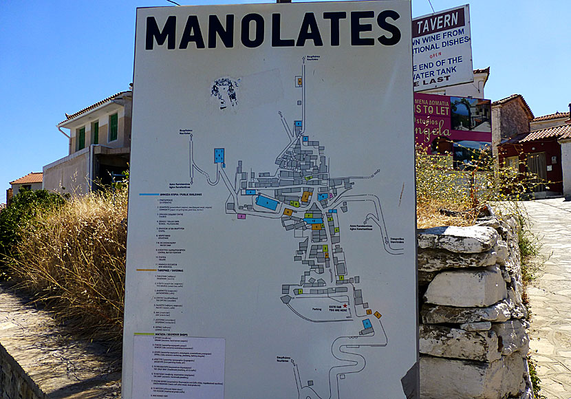 Map of the village of Manolates on the island of Samos in Greece.