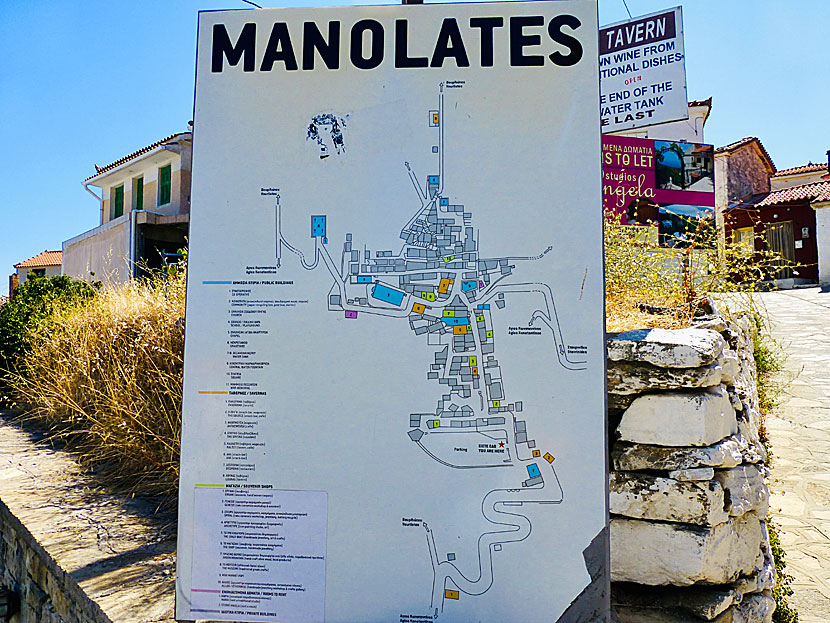 Map of the village of Manolates on the island of Samos in Greece.