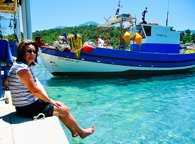 Posidonio on Samos in Greece is a small nice village with a tiny beach in a beautiful bay with swimming distance to Turkey