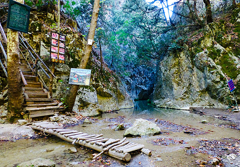 The hike to the waterfall of Potami ends at a lake where there is a taverna called Archontissa.