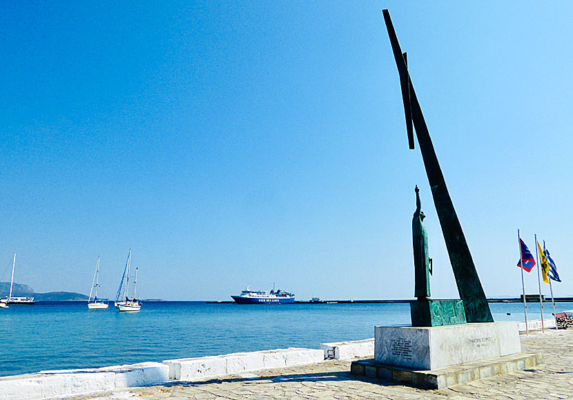 Pythagoras and his right-angled triangle in Pythagorion in Samos. Greece.