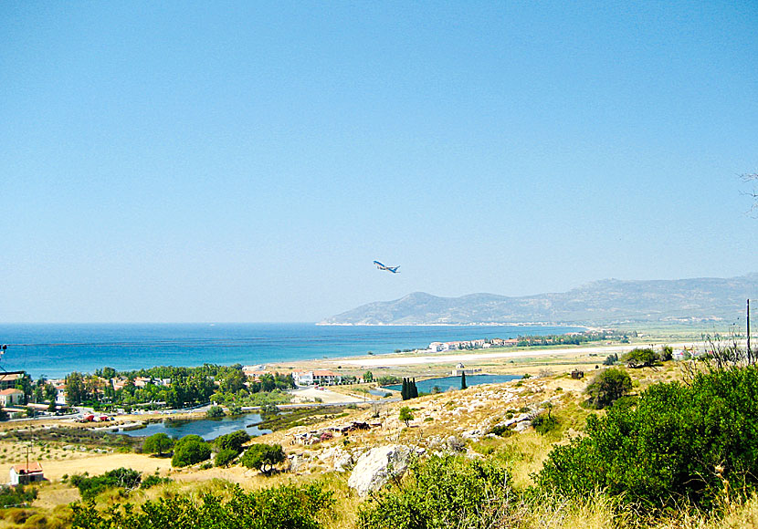 View of the airport of Pythagorion from the outside of the Eupalinos tunnel.