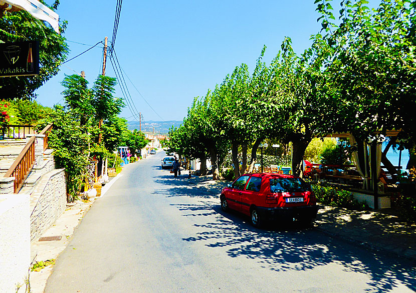 The road through Votsalakia goes to the beaches of Psili Amos 2 and Limnionas and to the mountain village of Drakei.