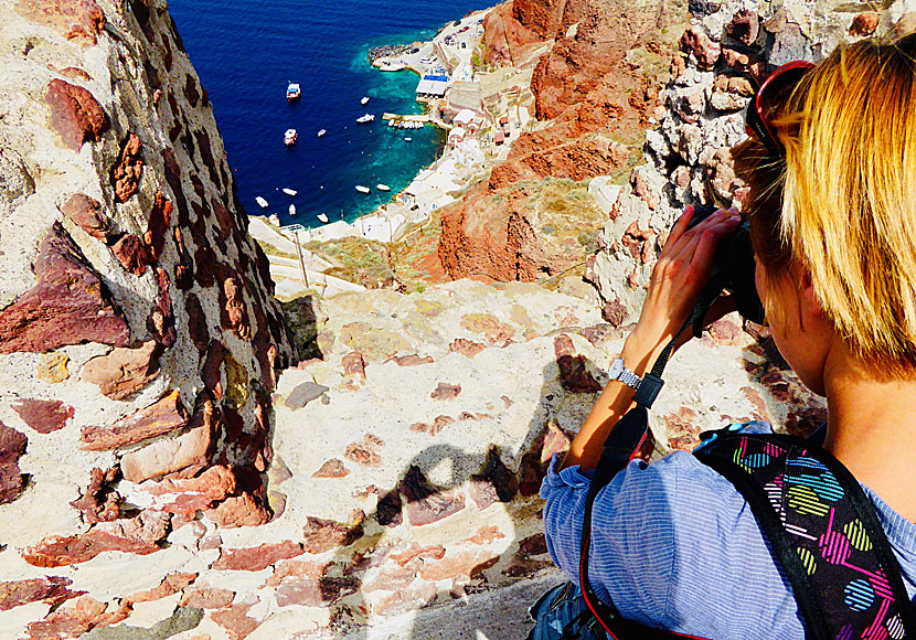 View of Amoudia from Oia. The neighboring island of Thirasia in the background.