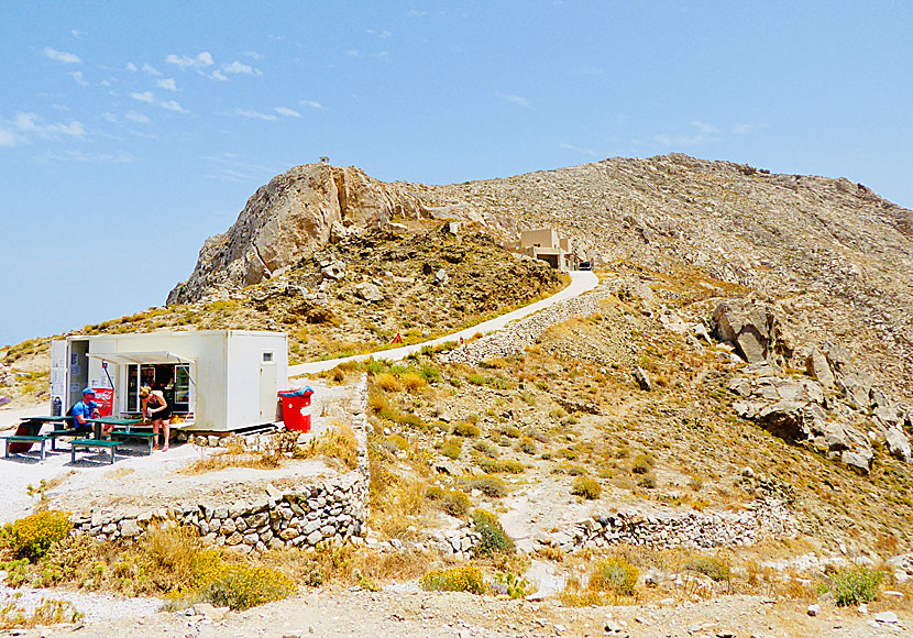 At the path that goes to Ancient Thira on Santorini there is a canteen.