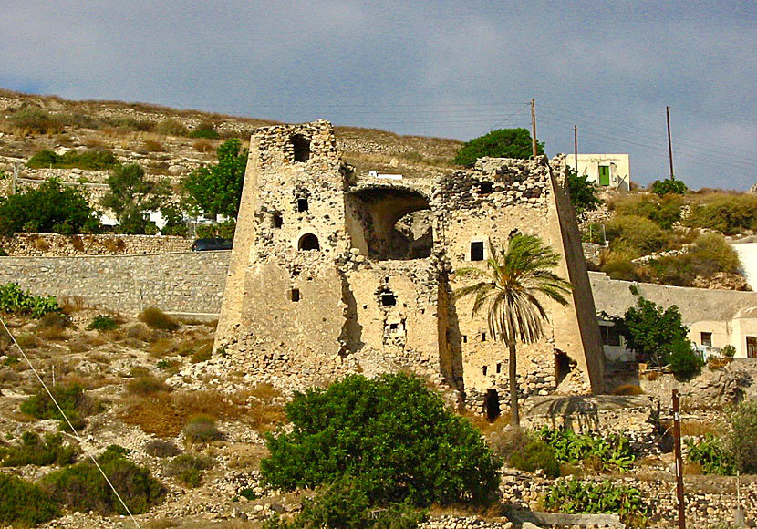 The old fortress Goulas Tower outside Emporio in Santorini.