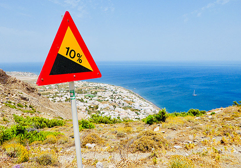 Kamari on Santorini seen from the winding road up to Ancient Thira.