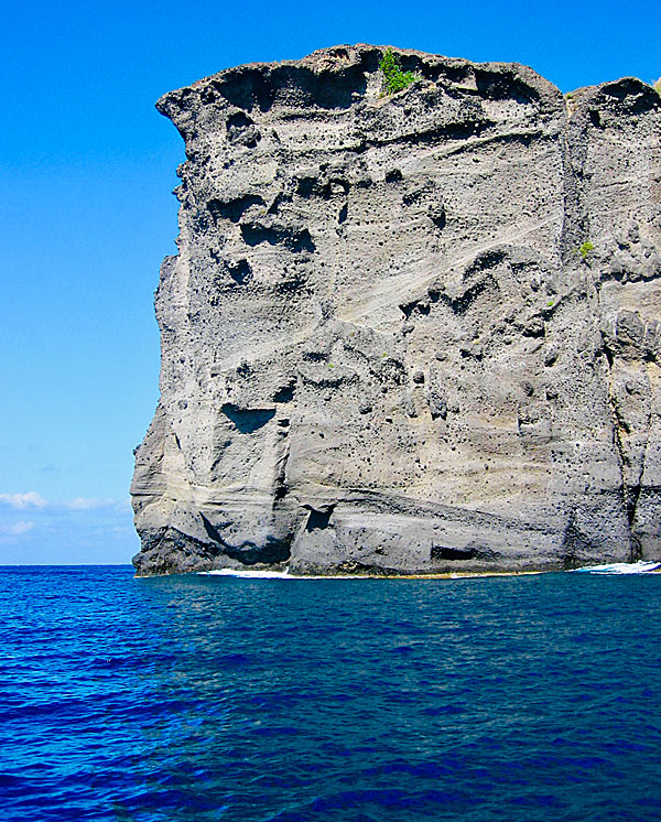 Mountains of lava from the volcanic eruption on Santorini in the Cyclades.