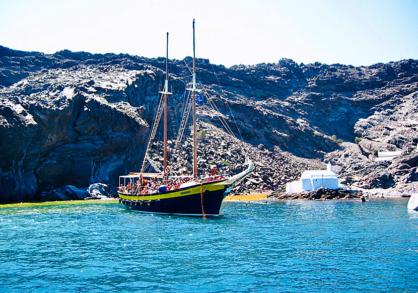 Agios Nikolaos church on the Palea Kameni volcano outside Santorini.