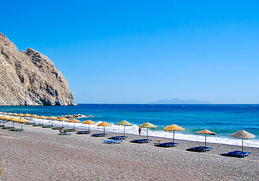 Perissa beach on Santorini in the Cyclades.