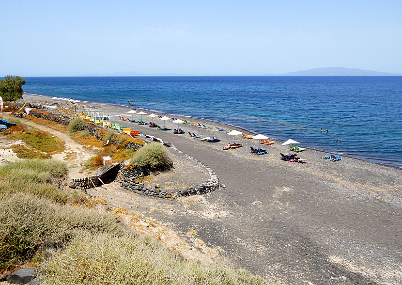 The best beaches in Santorini. Paradisos beach. 