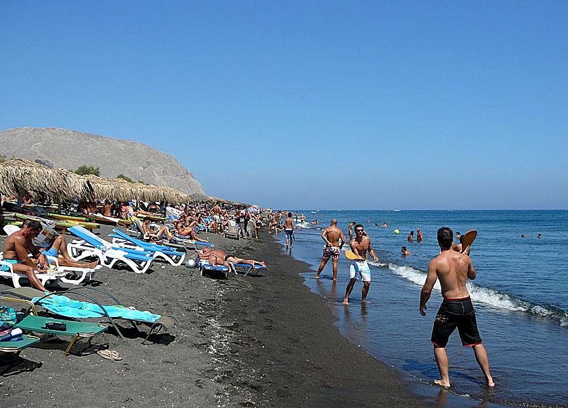 The best beaches in Santorini. Perivolos beach. 