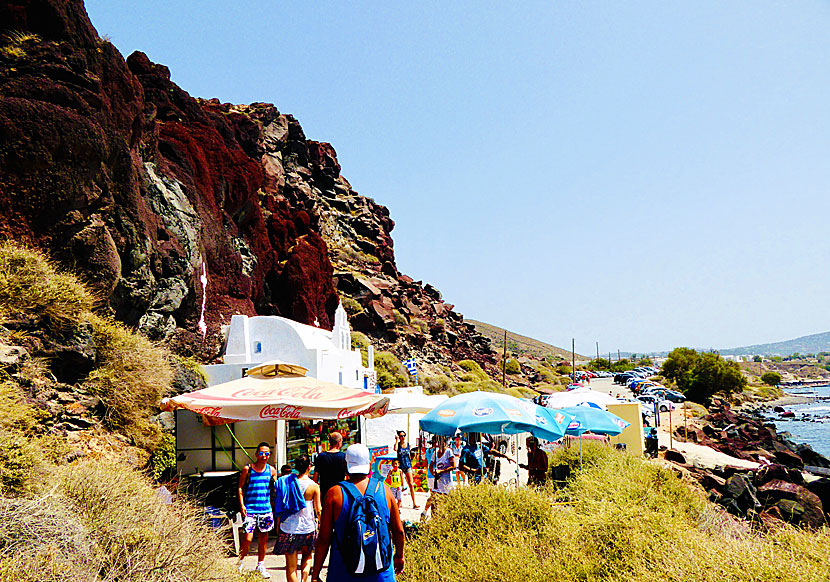 The parking lot and the small canteen above Red beach.