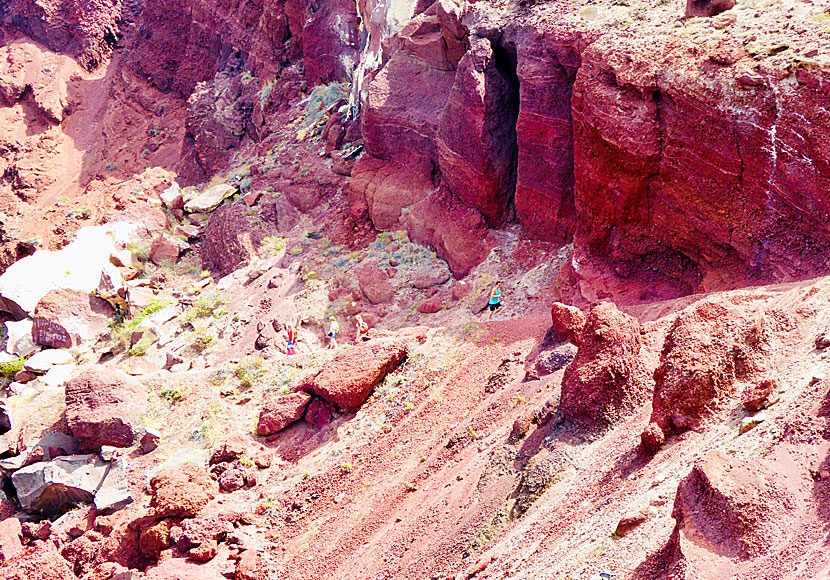 Red lava stones at Red beach on Santorini.