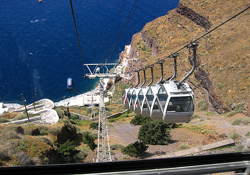 Cable car from Fira to the small port of Skala in Santorini.
