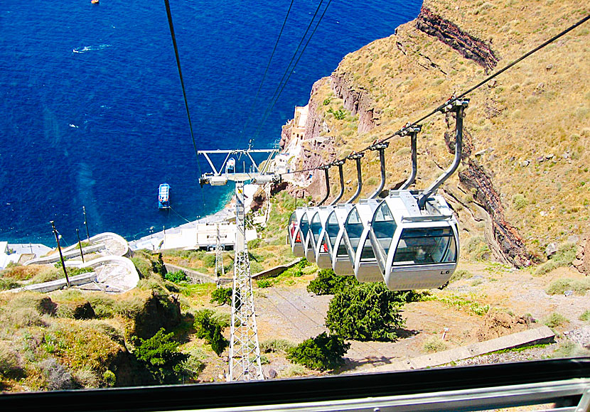 Cable car from Fira to the small port of Skala in Santorini.