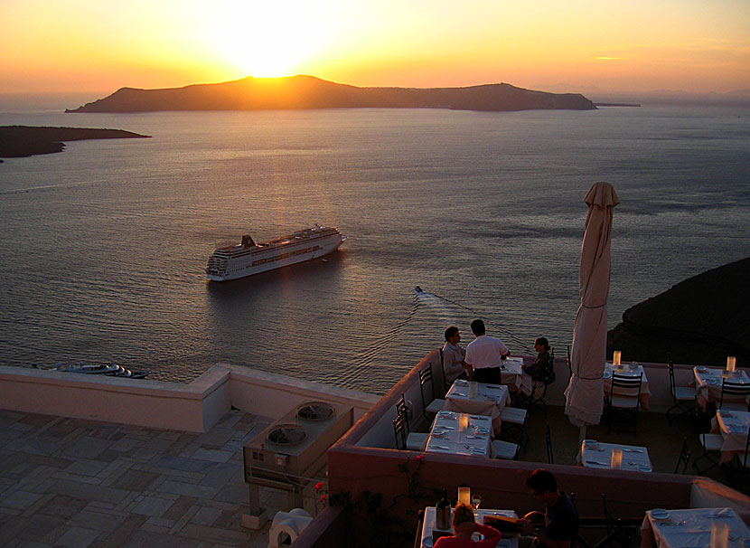 The sunset seen from Fira in Santorini.