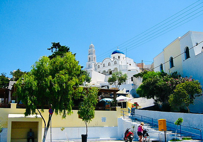 One of the stairs leading up to Pyrgos in Santorini.