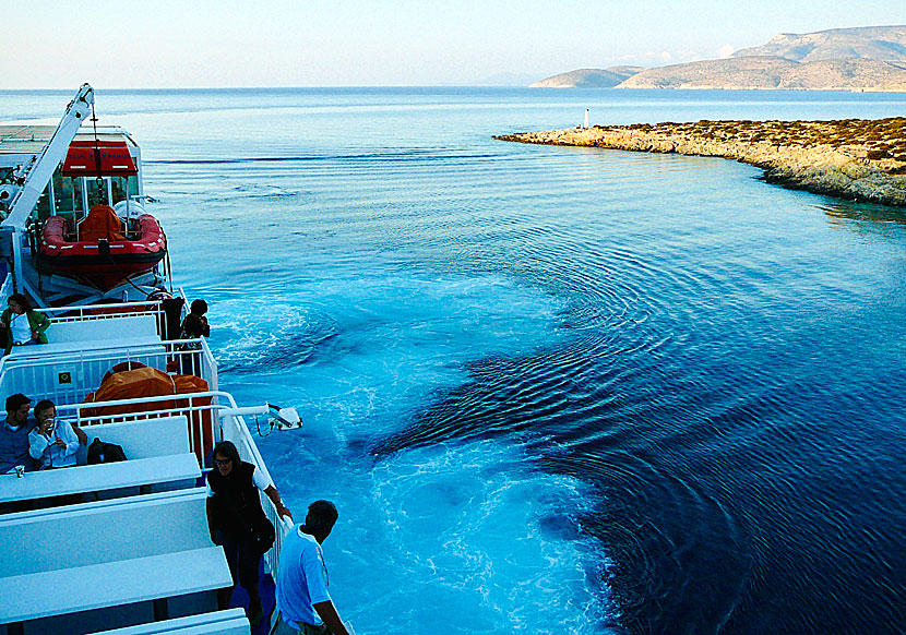 Blue Star Ferries arrive at the port of Schinoussa.