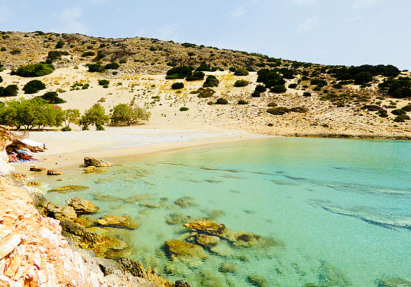 Nudism at Psili Amos beach at Schinoussa in Greece.