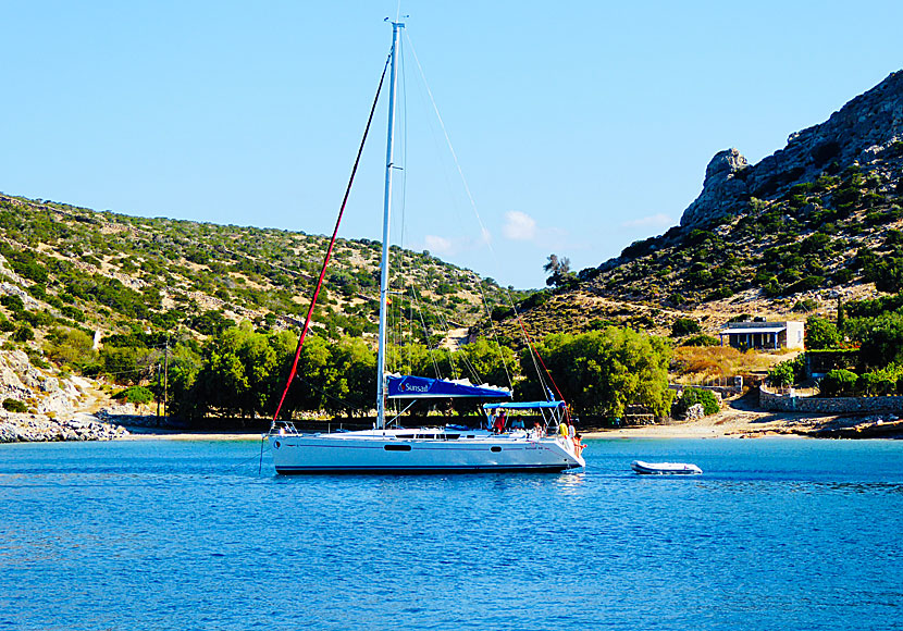 There are no sunbeds to rent on Schinoussa, but good shade from tamarisk trees.