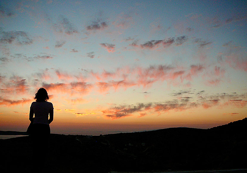 The sunset at Schinoussa in Greece.