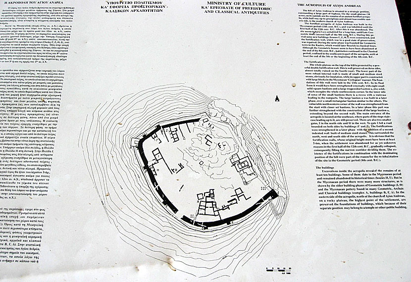 Map and information board about the archaeological excavations of Agios Andreas on Sifnos.