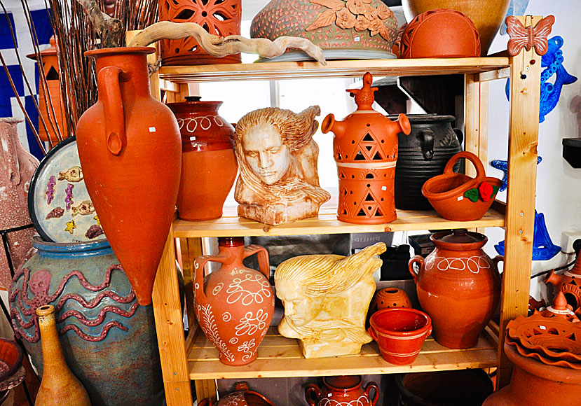 A mix of different ceramic creations that are available for purchase on Sifnos.