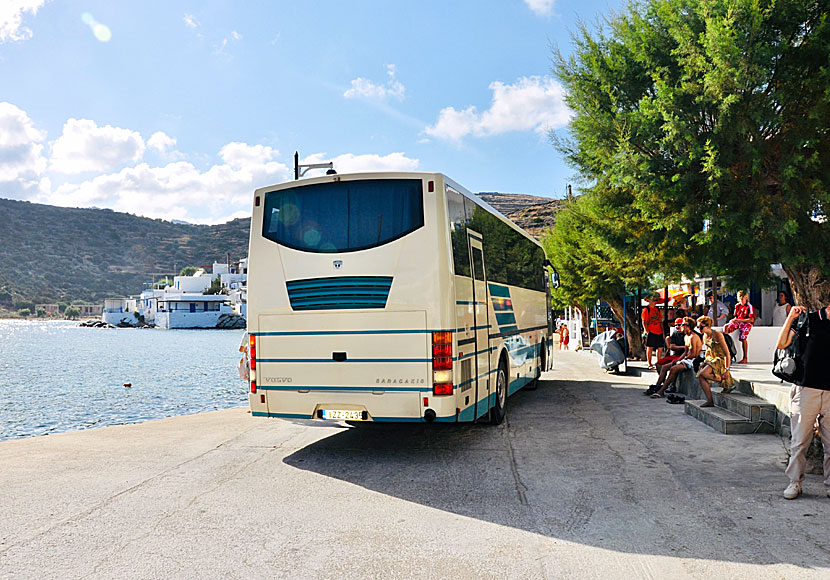 Bus stop and bus timetable in Faros on Sifnos.