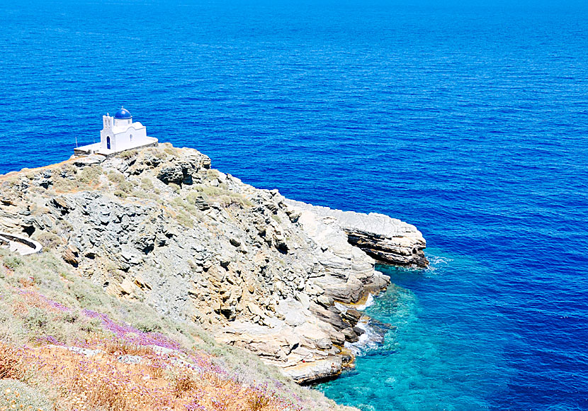 The rocks and the small chapel Efta Martyrs below Kastro on Sifnos.