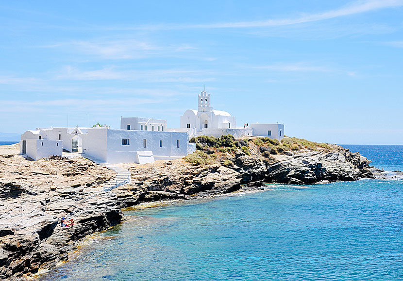 Chrisopigi monastery and rock bath near Faros on Sifnos in Greece.